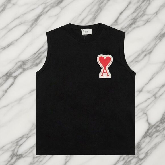 Ami Paris Logo Intarsia Cotton Tank Top Black - Picture 1 of 8